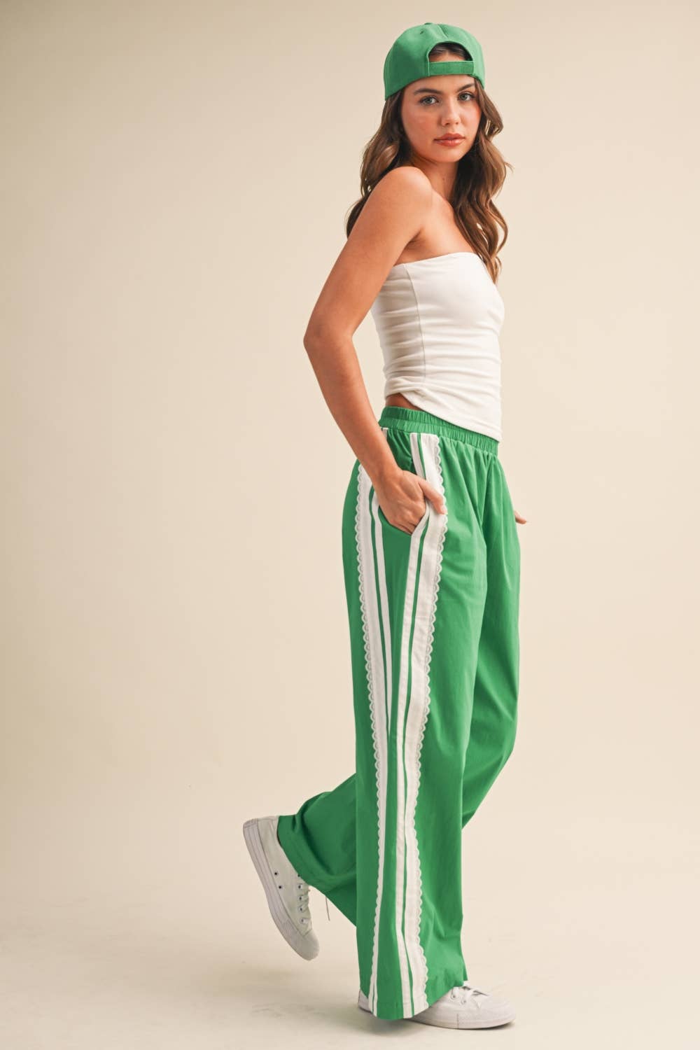 SIDE LACE KELLY GREEN PANTS
