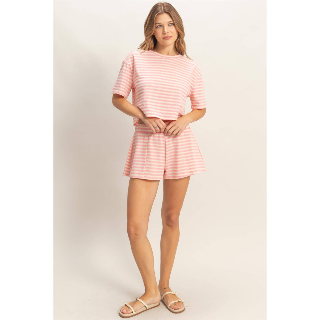 Blue Striped Crew Neck Short Set