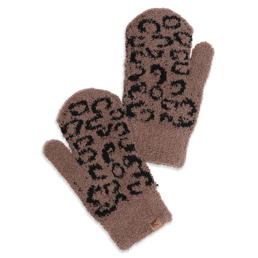 Winter Leopard Print Flush Mittens