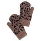 Winter Leopard Print Flush Mittens
