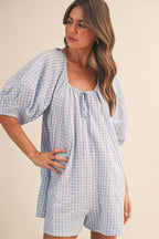 GINGHAM ROMPER: BABY BLUE