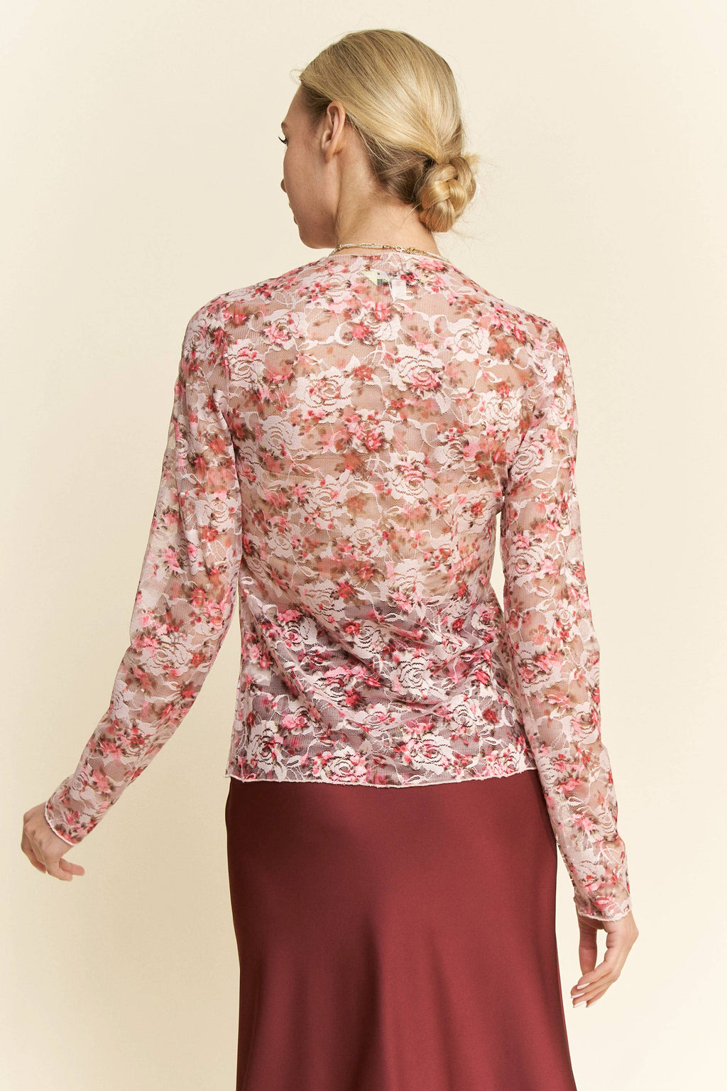 FLORAL LACE MESH TOP: PINK