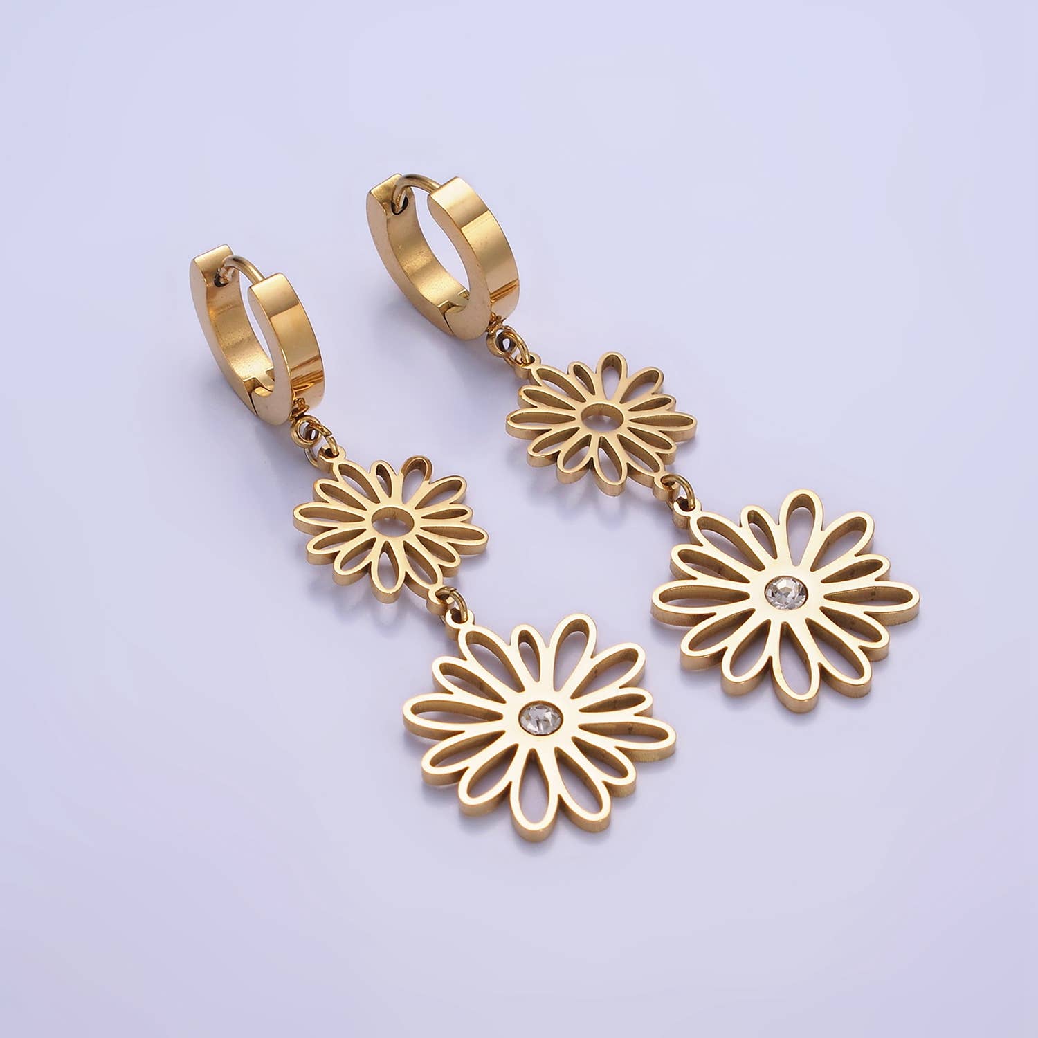 CZ Gold Flower Earrings