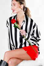 Striped Satin Top Mocha/Brown