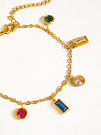 Sydney 18K Gold Non-Tarnish Multi CZ Tassel Bracelet: Multi-Colored
