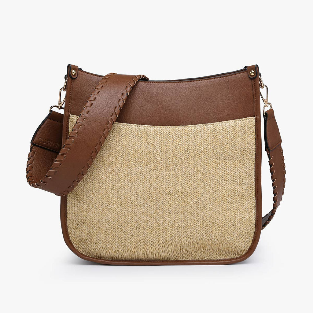 Chloe Straw Crossbody: Pale Grey