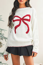 White Bow Long Sleeve Sweater