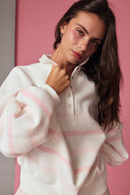 STRIPED PULLOVER SWEATER: PINK