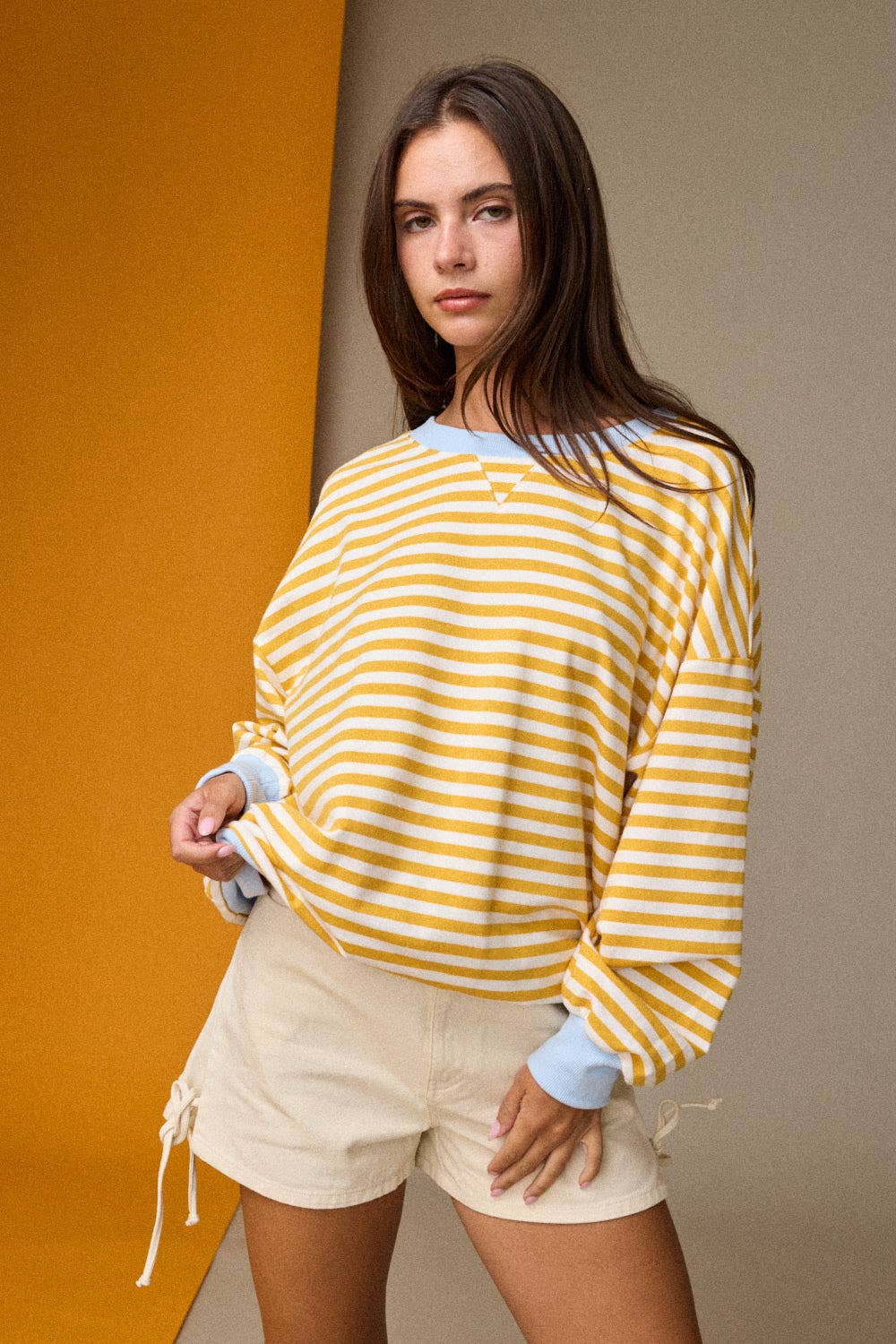 Striped Relaxed Fit Pullover: Yellow