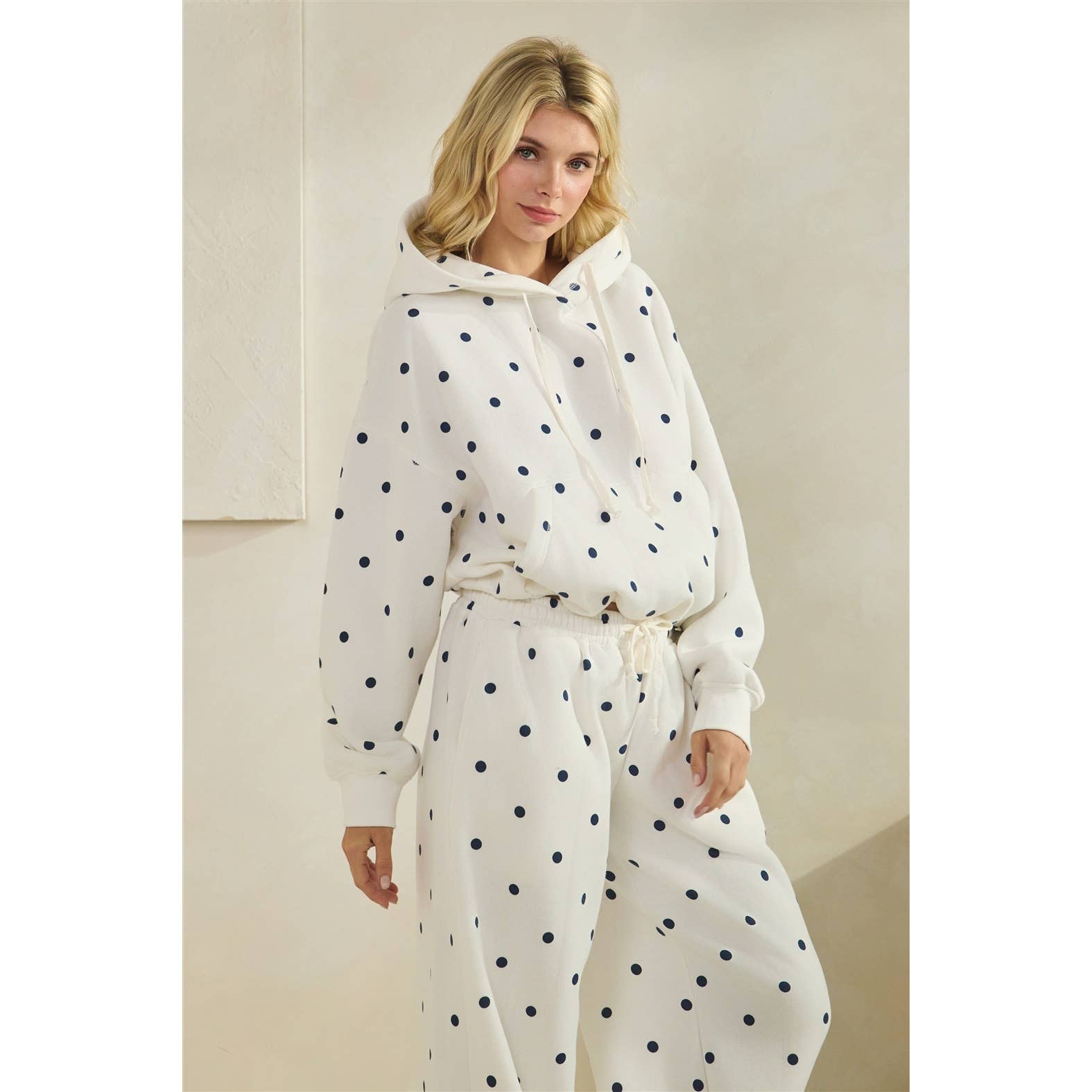 Polka Dot Bubble Hem Knit Hoodie