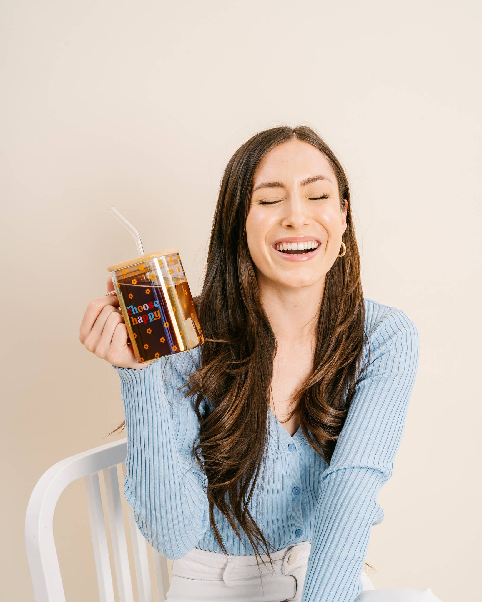 Square Glass Cup With Handle - Choose Happy