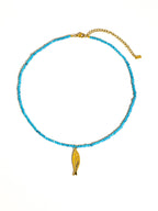 Blue 18K Gold Non-Tarnish Fish Necklace