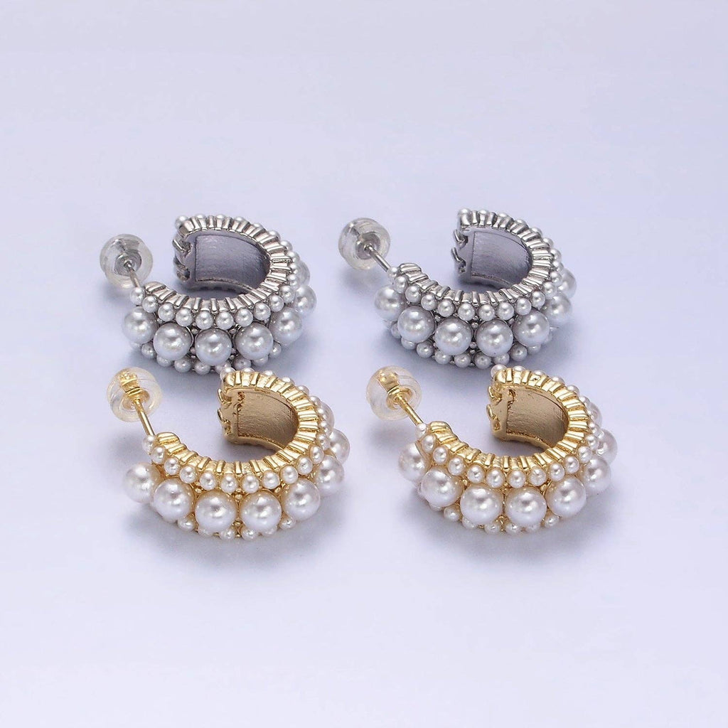 Gold Filled Triple Pearl Lined Hoops