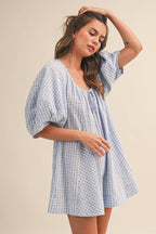 GINGHAM ROMPER: BABY BLUE