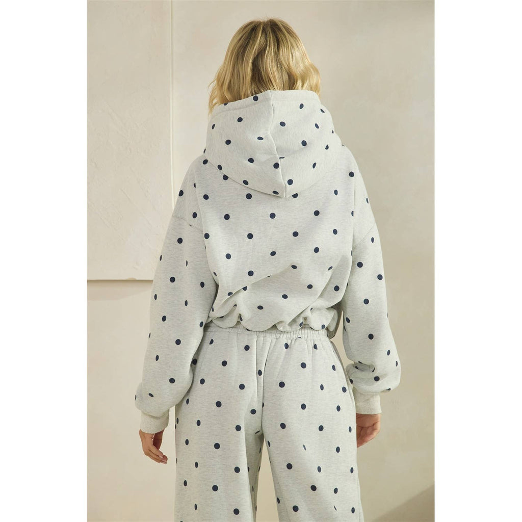 Polka Dot Bubble Hem Knit Hoodie