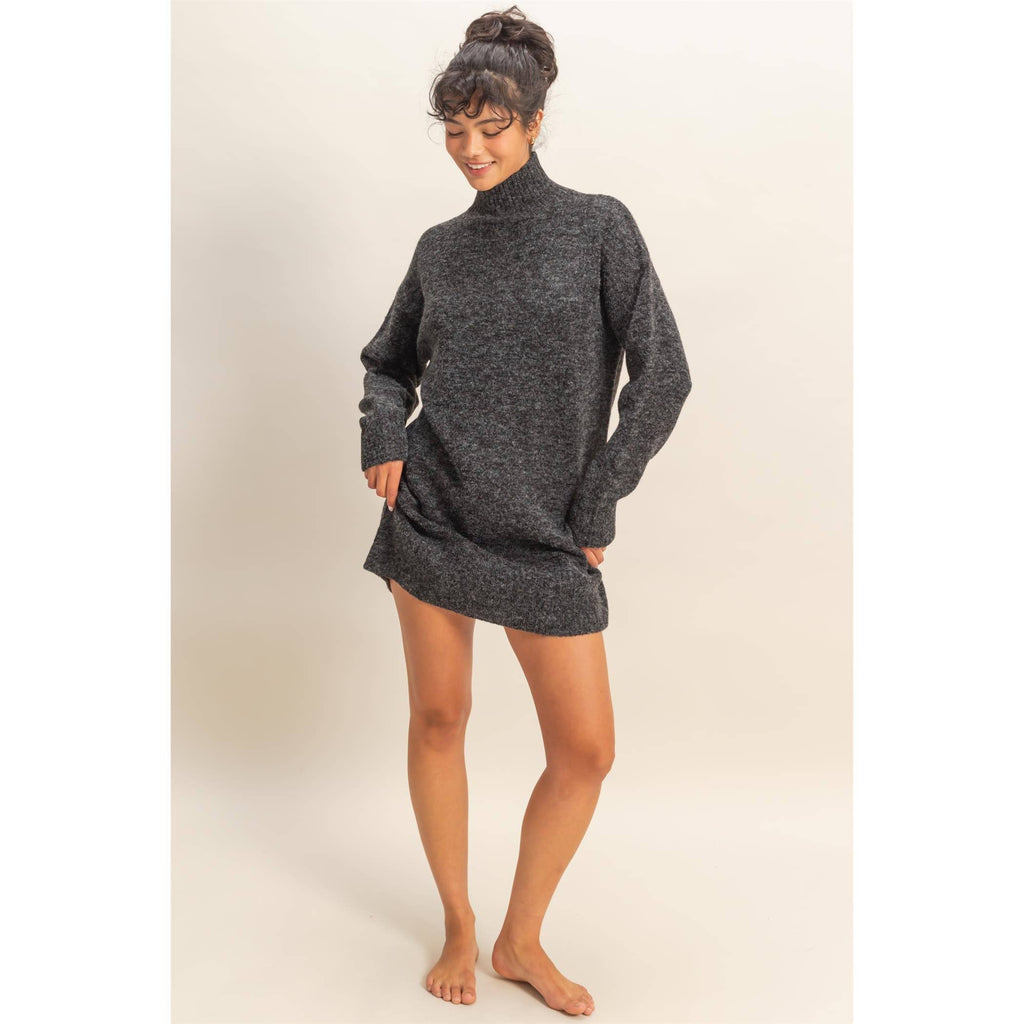 High Neck Sweater Mini Dress: Red