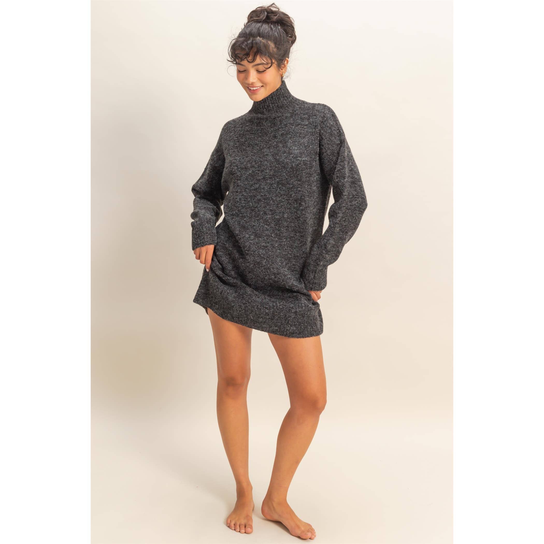 High Neck Sweater Mini Dress: Red