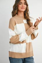Trendy Checkered Sweater -TAUPE / IVORY