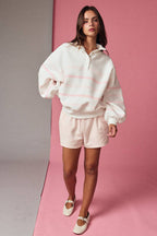 STRIPED PULLOVER SWEATER: PINK