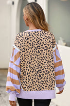 Leopard Striped Color Block Sweatshirt