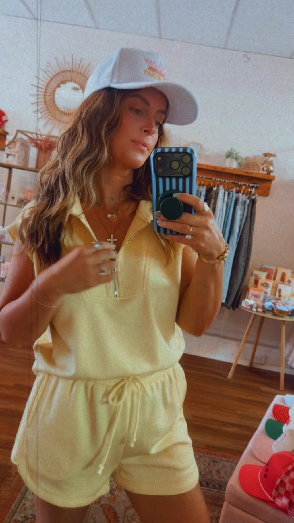 Half Zip Top and Shorts Set: Yellow