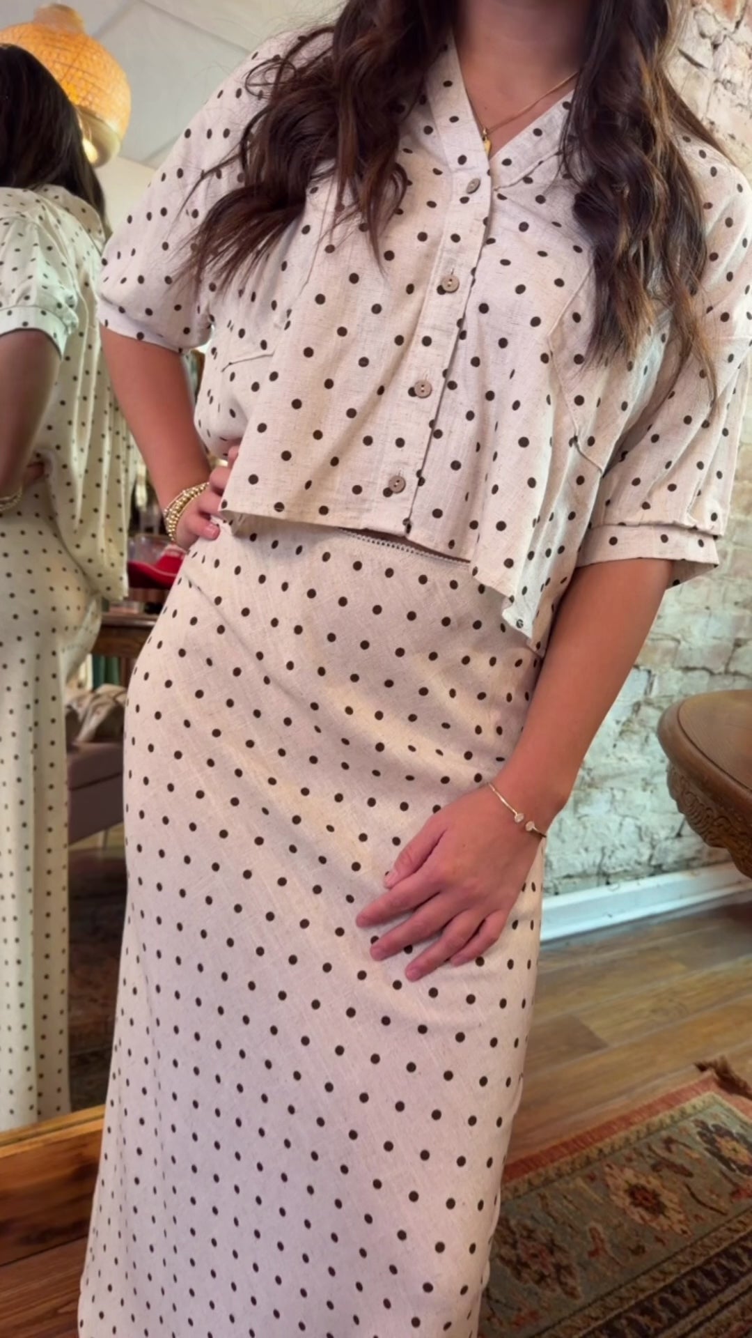 Polka Dot A-Line Skirt Set: OATMEAL