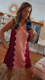 Suede Colorblock Sleeveless Dress W/ Scallloped Panels