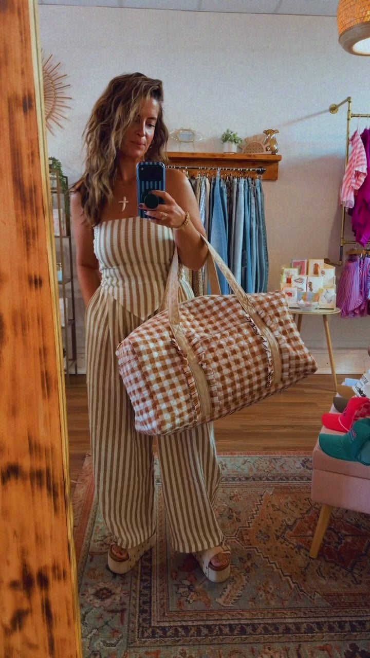 On-the-Go Quilted Weekender Bag-Maple Gingham