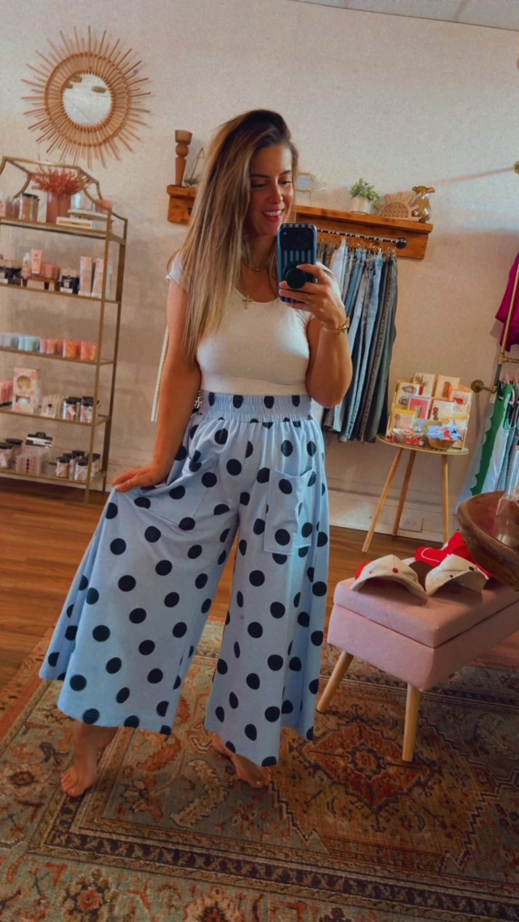 Breezy Blue Polka-Dot Pants
