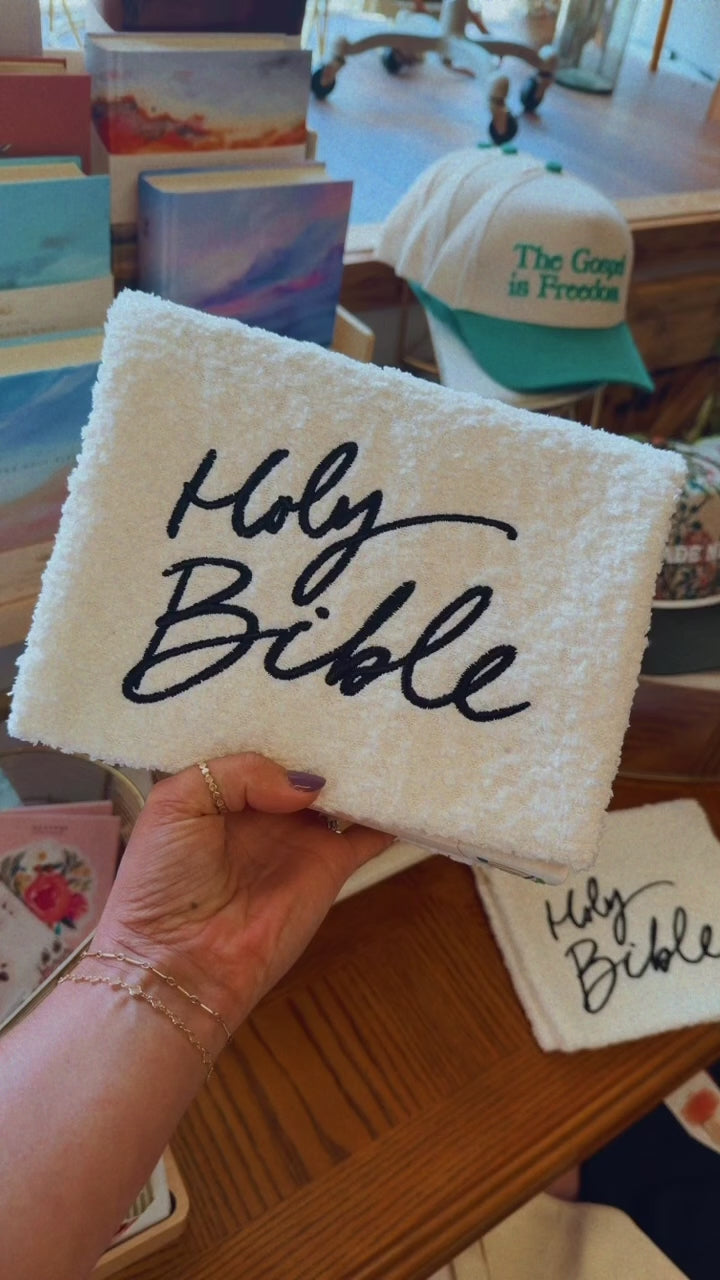 Bible Cover: White embroidered