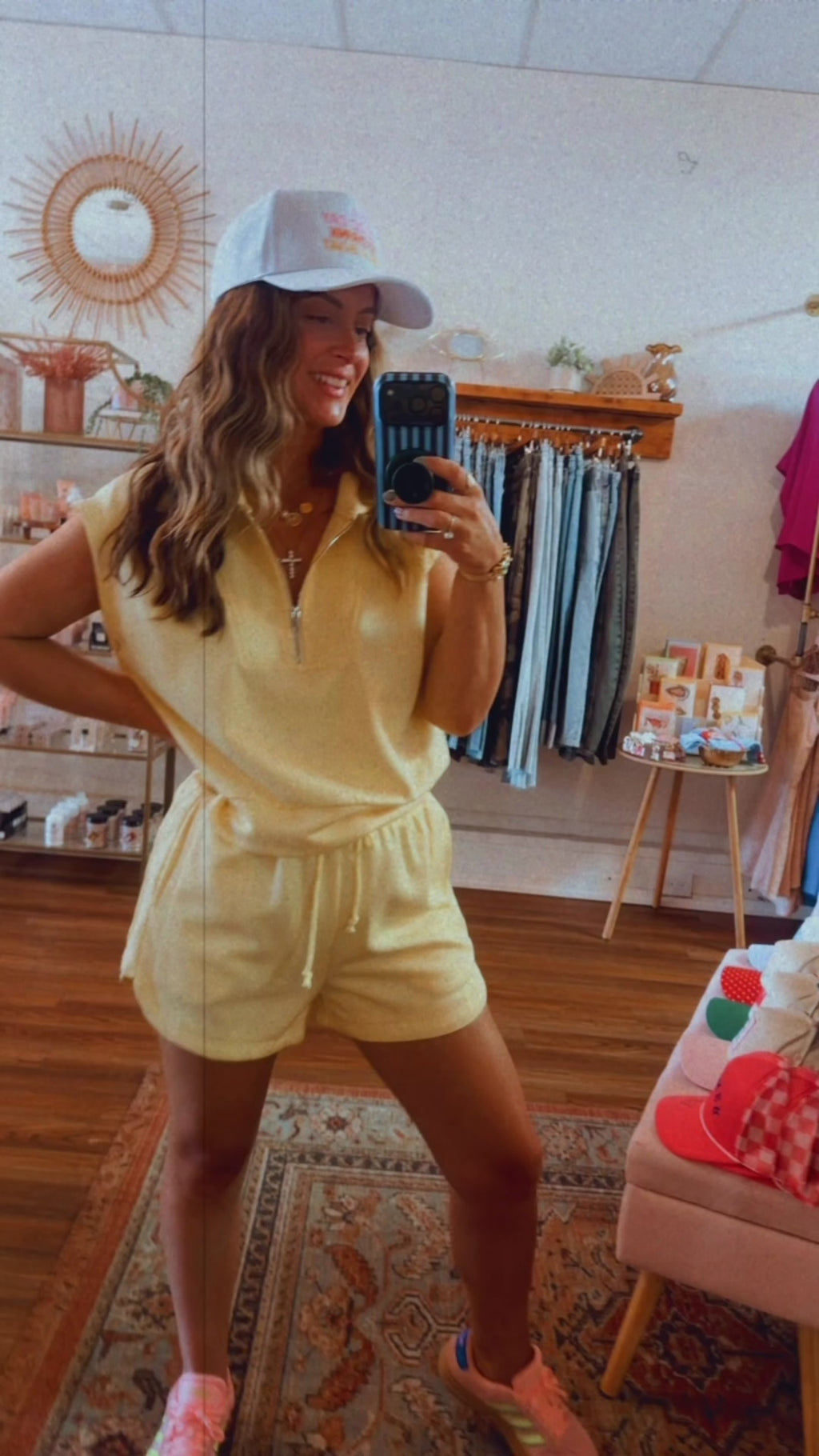 Half Zip Top and Shorts Set: Yellow
