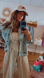 STRIPED SMOCKED BACK TIE HANDKERCHEIF TOP AND BARREL