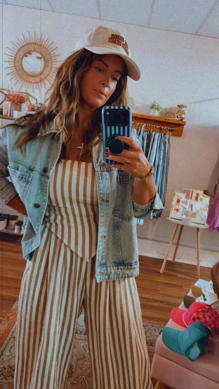 STRIPED SMOCKED BACK TIE HANDKERCHEIF TOP AND BARREL